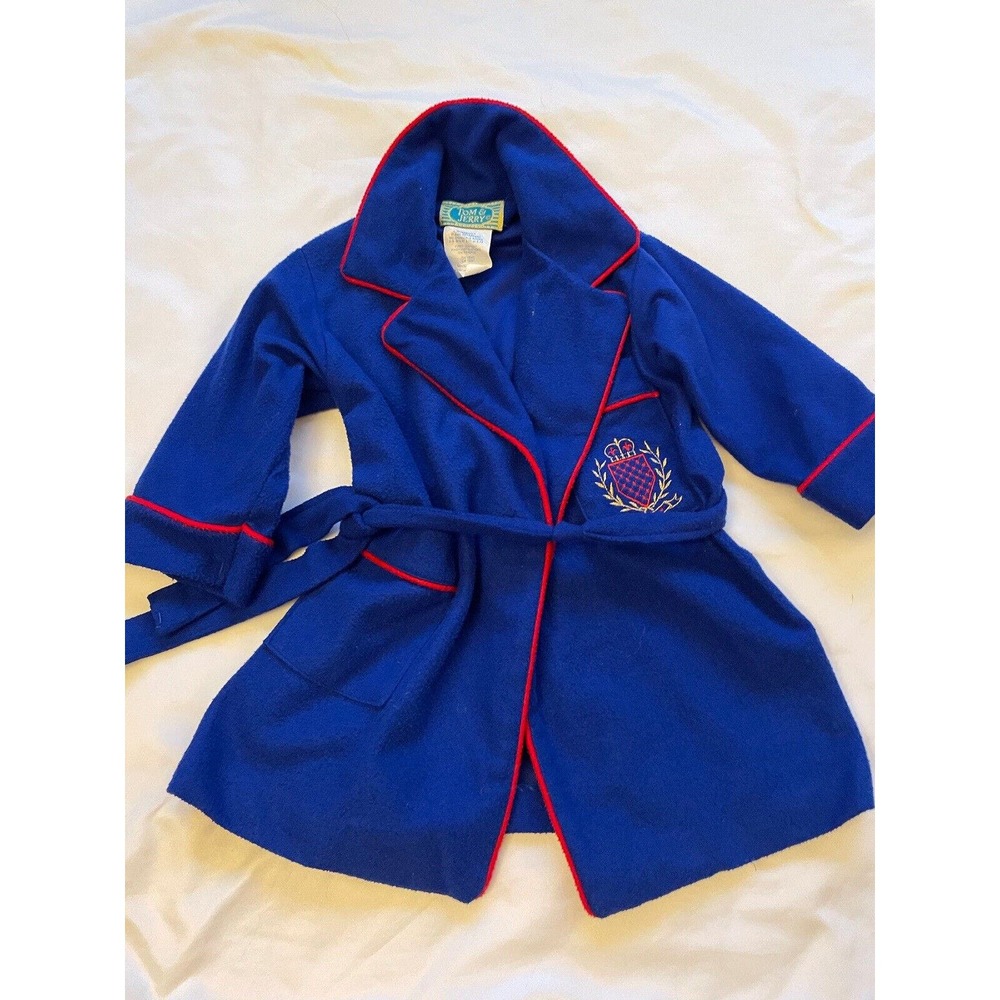 Vintage Tom 'n Jerry Tom And Jerry Polyester Robe Blue Toddler 2 3 Crest Pocket